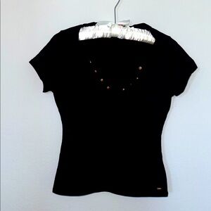 Guess Black Short Sleeve Tee with Stud Accents Small